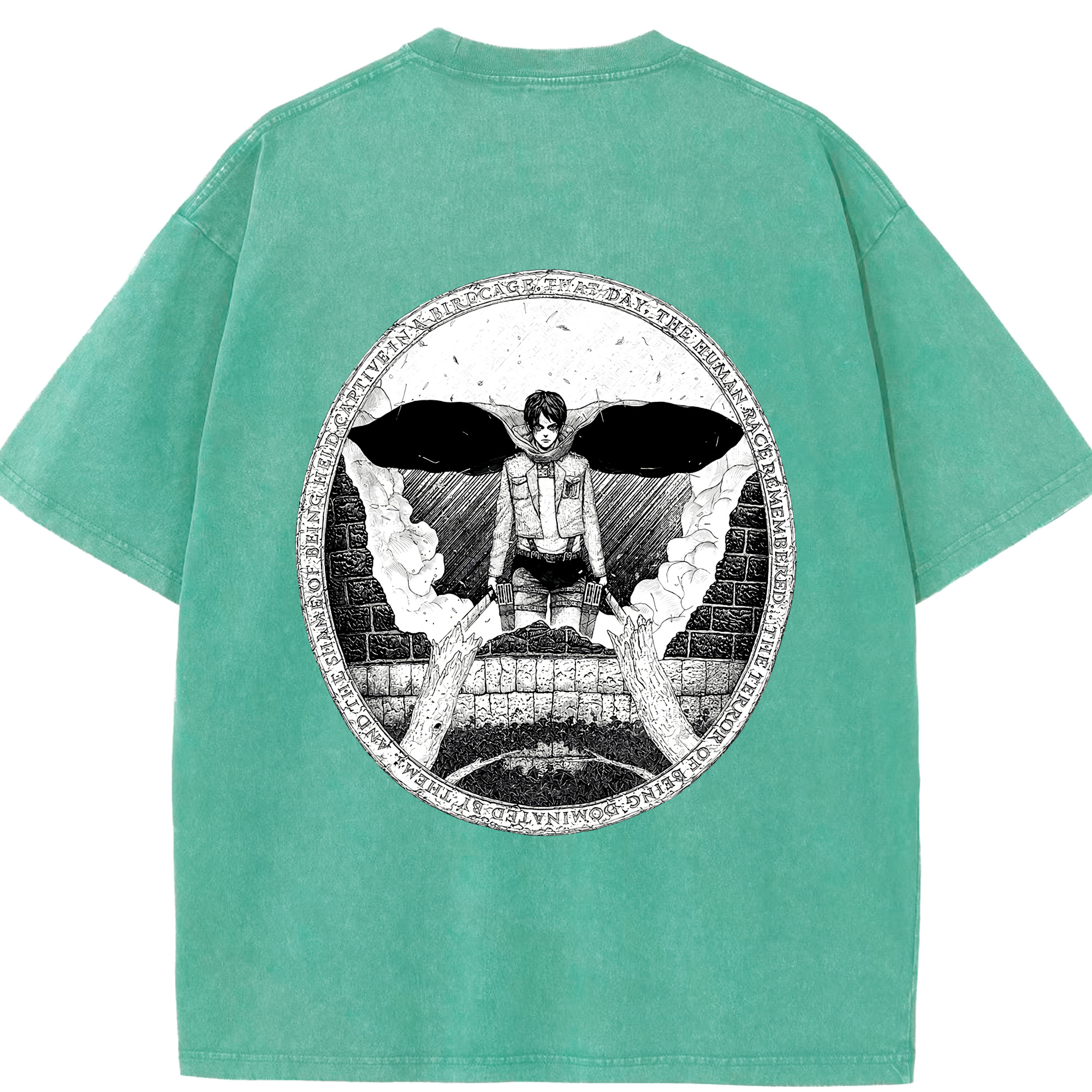 （画像用） 進撃の巨人 エレン･イェーガー Attack on Titan Eren Jäger 綿100% ヴィンテージ風 半袖Tシャツ（背面プリント）